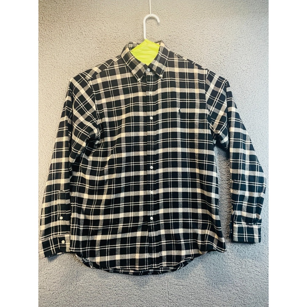 Lauren‎ Ralph Lauren Mens   Plaid Flannel Field Shirt White Black  Large